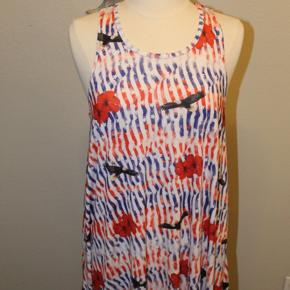 Women's Americana Eagle Dress with flowers red white and blue stares and stripes